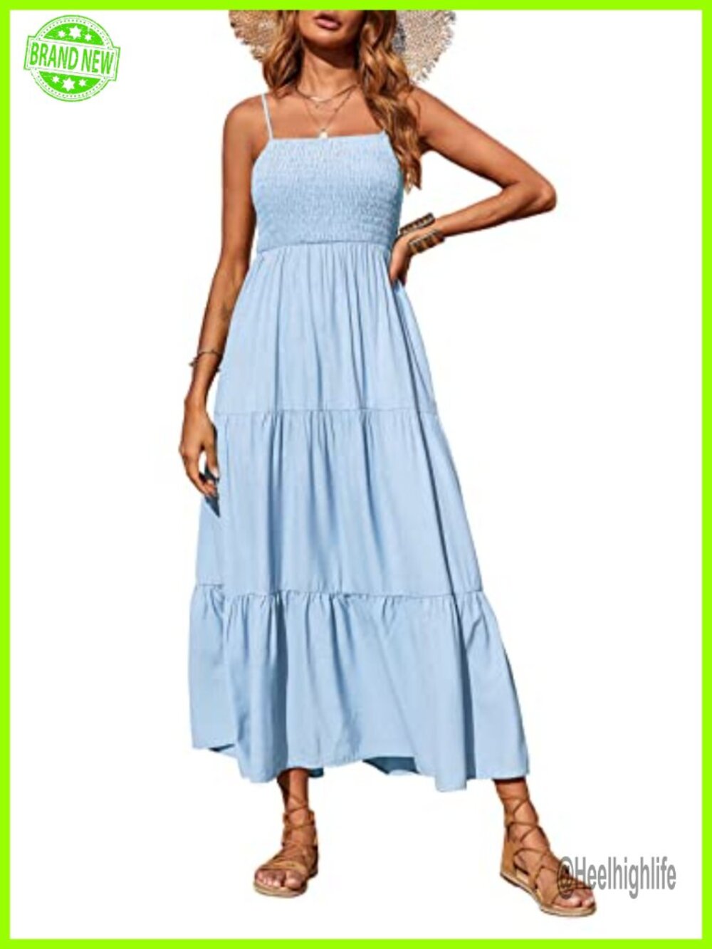 Sleeveless Spaghetti Strap Smocked Tiered Maxi Dress for Beach